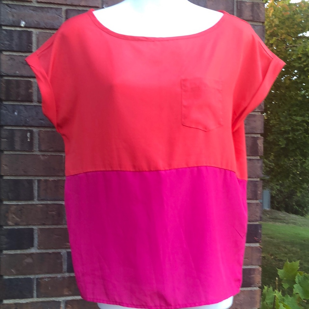 Colorblock Women's Top - Tangerine and Pink
